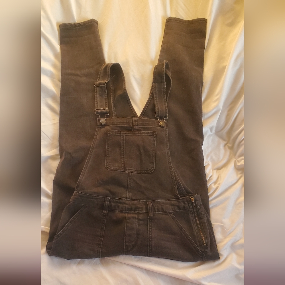 No Boundaries NOBO Black Denim Bib Overalls, Sz M 7-9, Stretch Straight Leg
